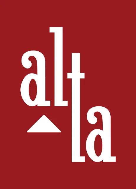Alta logo in red background with white minimalist typography design