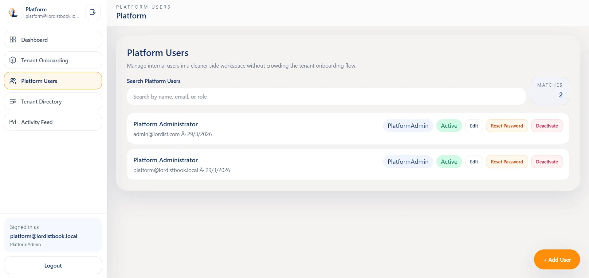 LordistBook invoice listing screen with filters, document rows, and billing action controls