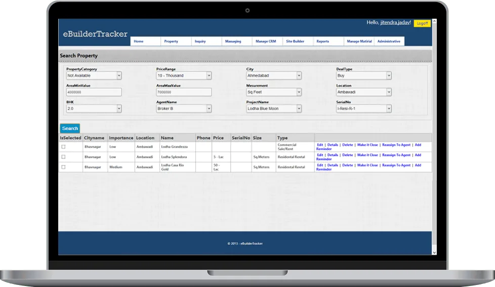 Real Estate Property Search and Filter Dashboard Real estate property search dashboard with advanced filters for price, city, and project types