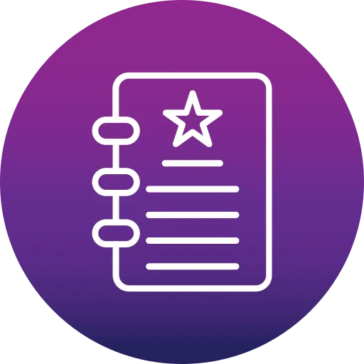 Notebook with star icon representing brand guidelines, consistent identity, and design standards